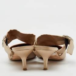 Malone Souliers Beige Satin Maite 45 Crystal Embellished Mules Size 38