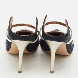 Malone Souliers Navy Blue Lurex Fabric Maureen Heel Mules Size 37