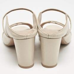 Pre Owned Malone Souliers Beige Croc Embossed Leather Norah Block Heel Mules Size 40