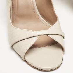 Pre Owned Malone Souliers Beige Croc Embossed Leather Norah Block Heel Mules Size 40