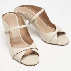 Pre Owned Malone Souliers Beige Croc Embossed Leather Norah Block Heel Mules Size 40