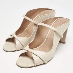 Pre Owned Malone Souliers Beige Croc Embossed Leather Norah Block Heel Mules Size 40