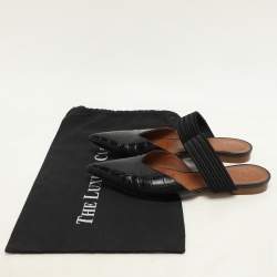 Pre Owned Malone Souliers Black Croc Embossed Leather and Canvas  Maisie mule Flats Size 40.5