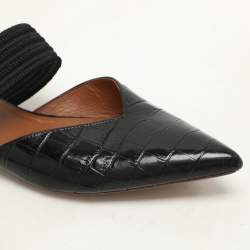 Pre Owned Malone Souliers Black Croc Embossed Leather and Canvas  Maisie mule Flats Size 40.5