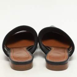 Pre Owned Malone Souliers Black Croc Embossed Leather and Canvas  Maisie mule Flats Size 40.5