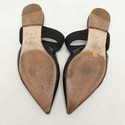 Pre Owned Malone Souliers Black Croc Embossed Leather and Canvas  Maisie mule Flats Size 40.5