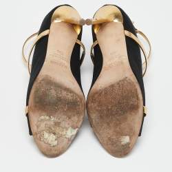 Malone Souliers Black/Gold Satin and Leather Mika Ankle Strap Sandals Size 37.5