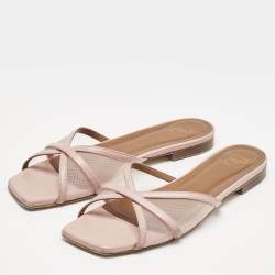 Malone Souliers Pink Leather and Mesh Perla Flat Slides Size 38
