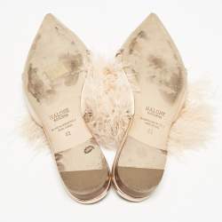 Malone Souliers Metallic Leather and Feather Pointed Toe Flat Mules Size 42
