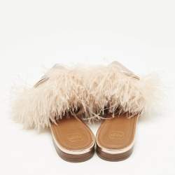 Malone Souliers Metallic Leather and Feather Pointed Toe Flat Mules Size 42