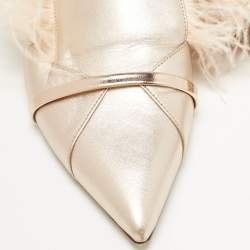 Malone Souliers Metallic Leather and Feather Pointed Toe Flat Mules Size 42