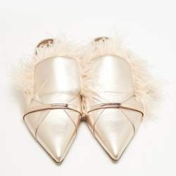 Malone Souliers Metallic Leather and Feather Pointed Toe Flat Mules Size 42