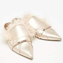 Malone Souliers Metallic Leather and Feather Pointed Toe Flat Mules Size 42