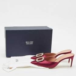 Pre Owned Malone Souliers Burgundy Satin Mona 70 Crystal Embellished Mules Size 41