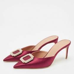 Pre Owned Malone Souliers Burgundy Satin Mona 70 Crystal Embellished Mules Size 41