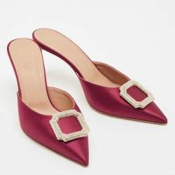 Pre Owned Malone Souliers Burgundy Satin Mona 70 Crystal Embellished Mules Size 41