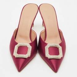 Pre Owned Malone Souliers Burgundy Satin Mona 70 Crystal Embellished Mules Size 41