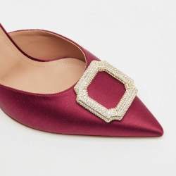 Pre Owned Malone Souliers Burgundy Satin Mona 70 Crystal Embellished Mules Size 41