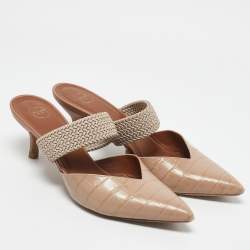 Malone Souliers Beige Croc Embossed Leather Maite Mules Size 40