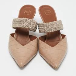 Malone Souliers Beige Croc Embossed Leather Maite Mules Size 40
