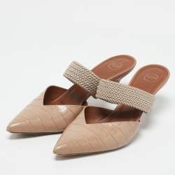 Malone Souliers Beige Croc Embossed Leather Maite Mules Size 40
