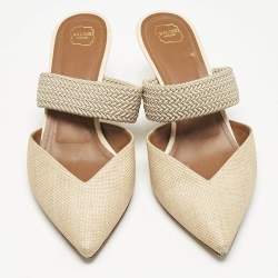 Malone Souliers Beige Coated Raffia and Cord Maisie Pointed Toe Mules Size 38