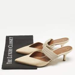 Malone Souliers Beige Coated Raffia and Cord Maisie Pointed Toe Mules Size 38