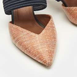 Pre Owned Malone Souliers Orange/Blue Woven Straw Maisie Heel Mules Size 35