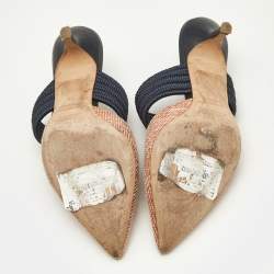 Pre Owned Malone Souliers Orange/Blue Woven Straw Maisie Heel Mules Size 35