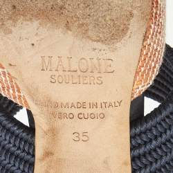 Pre Owned Malone Souliers Orange/Blue Woven Straw Maisie Heel Mules Size 35