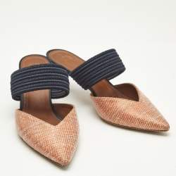Pre Owned Malone Souliers Orange/Blue Woven Straw Maisie Heel Mules Size 35
