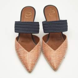 Pre Owned Malone Souliers Orange/Blue Woven Straw Maisie Heel Mules Size 35