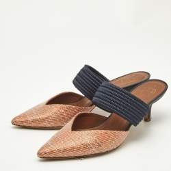Pre Owned Malone Souliers Orange/Blue Woven Straw Maisie Heel Mules Size 35