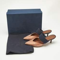 Pre Owned Malone Souliers Orange/Blue Woven Straw Maisie Heel Mules Size 35