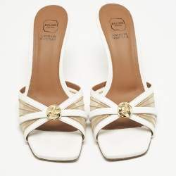 Malone Souliers White Leather and Mesh Perla Slide Sandals Size 38