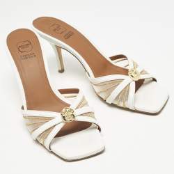 Malone Souliers White Leather and Mesh Perla Slide Sandals Size 38
