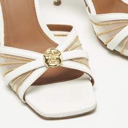 Malone Souliers White Leather and Mesh Perla Slide Sandals Size 38