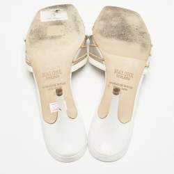 Malone Souliers White Leather and Mesh Perla Slide Sandals Size 38