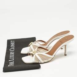 Malone Souliers White Leather and Mesh Perla Slide Sandals Size 38