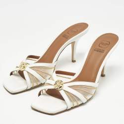 Malone Souliers White Leather and Mesh Perla Slide Sandals Size 38