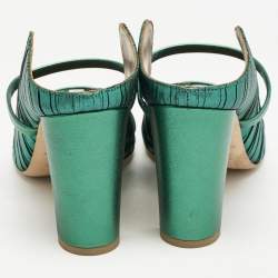 Malone Souliers Green Pleated Fabric and Leather Norah Mules Size 40.5