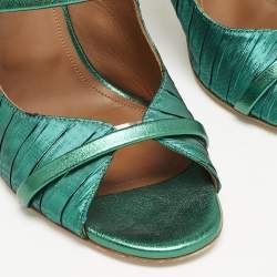 Malone Souliers Green Pleated Fabric and Leather Norah Mules Size 40.5