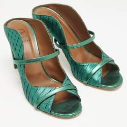 Malone Souliers Green Pleated Fabric and Leather Norah Mules Size 40.5