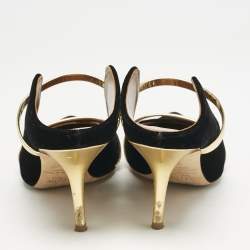 Malone Souliers Gold/Black Leather/Velvet Maureen Mules Size 36.5