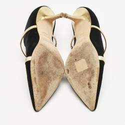 Malone Souliers Gold/Black Leather/Velvet Maureen Mules Size 36.5
