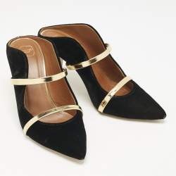 Malone Souliers Gold/Black Leather/Velvet Maureen Mules Size 36.5
