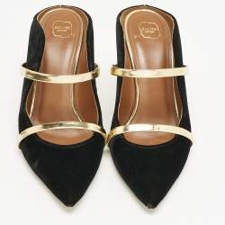 Malone Souliers Gold/Black Leather/Velvet Maureen Mules Size 36.5
