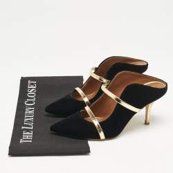 Malone Souliers Gold/Black Leather/Velvet Maureen Mules Size 36.5