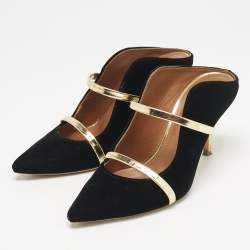 Malone Souliers Gold/Black Leather/Velvet Maureen Mules Size 36.5