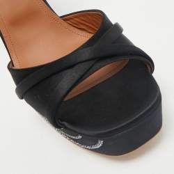Malone Souliers Black Satin Crystal Embellished Platform Keaton Ankle Strap Sandals Size 42